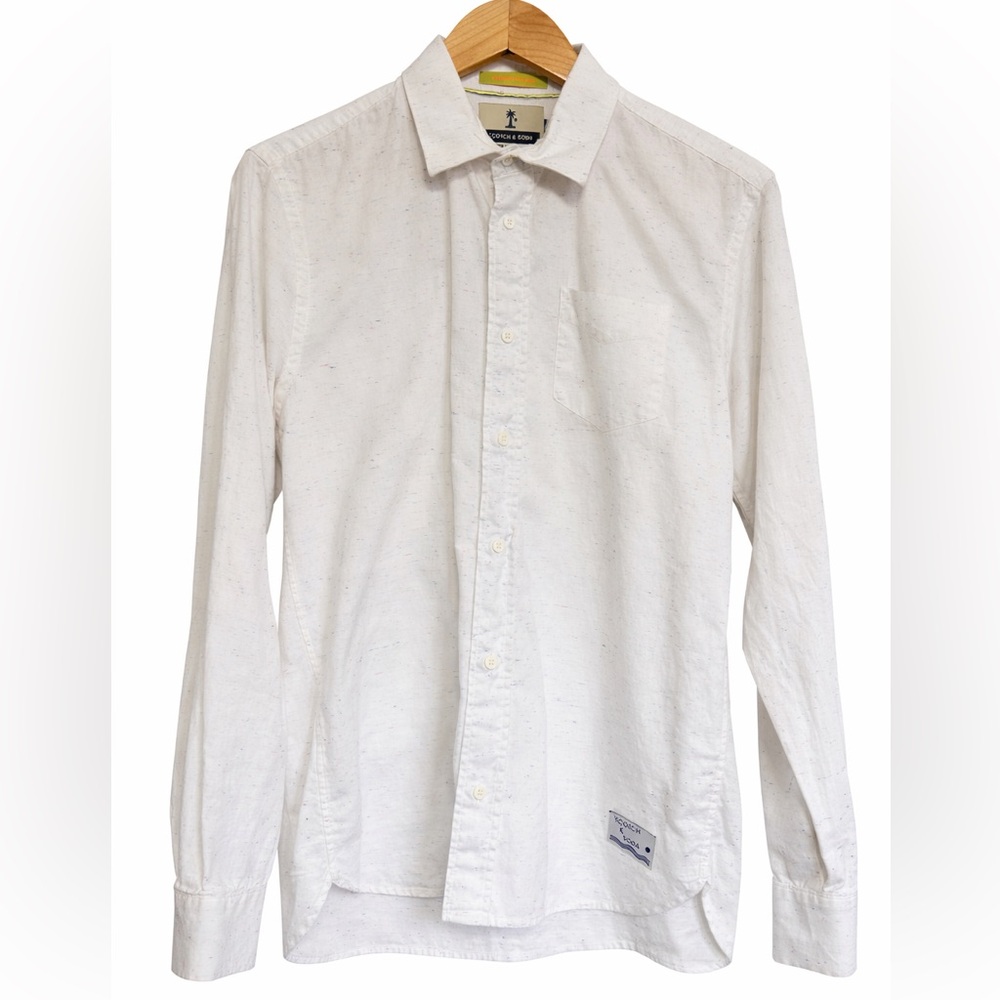 Scotch & Soda White Speckled Button Up Shirt Medium Minimalist Casual